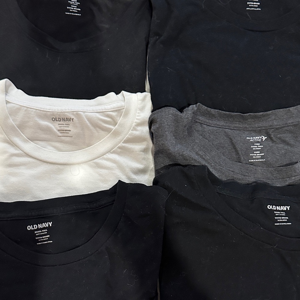 Men’s TALL Old Navy Classic Tees in Black, White, and Gray Sz. 4XLT